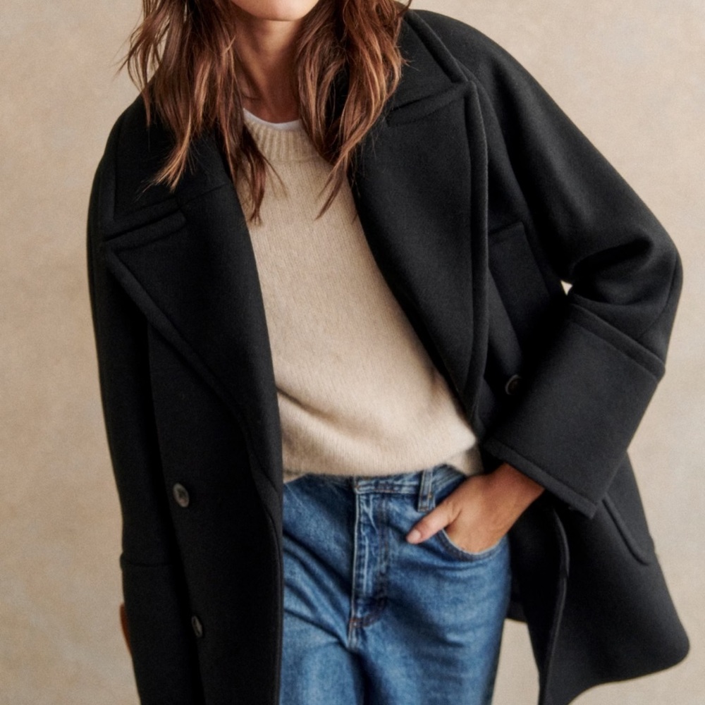 SEZANE Sacha Coat, black, size 6, NWT